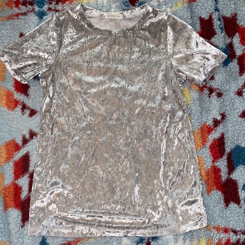 crème/off white velvet type top size-S fits like XS